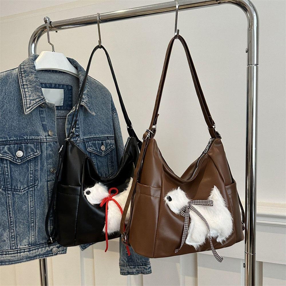 Plush Puppy Women Tote Bag Solid Color Underarm Pouch Cute Casual Backpack Travel