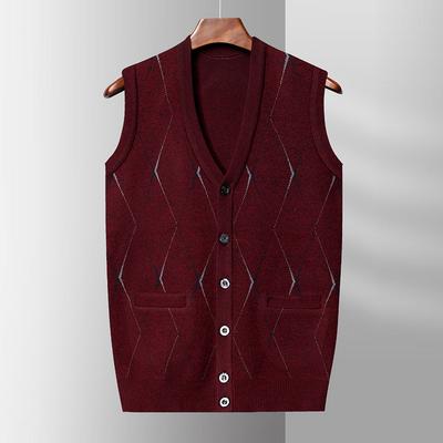 Mittelalte und ältere Menschen Weste Pullover Herren Großvater Weste Ärmelloser Pullover V-Ausschnitt Strickjacke Wolle Papa Herbstkleidung