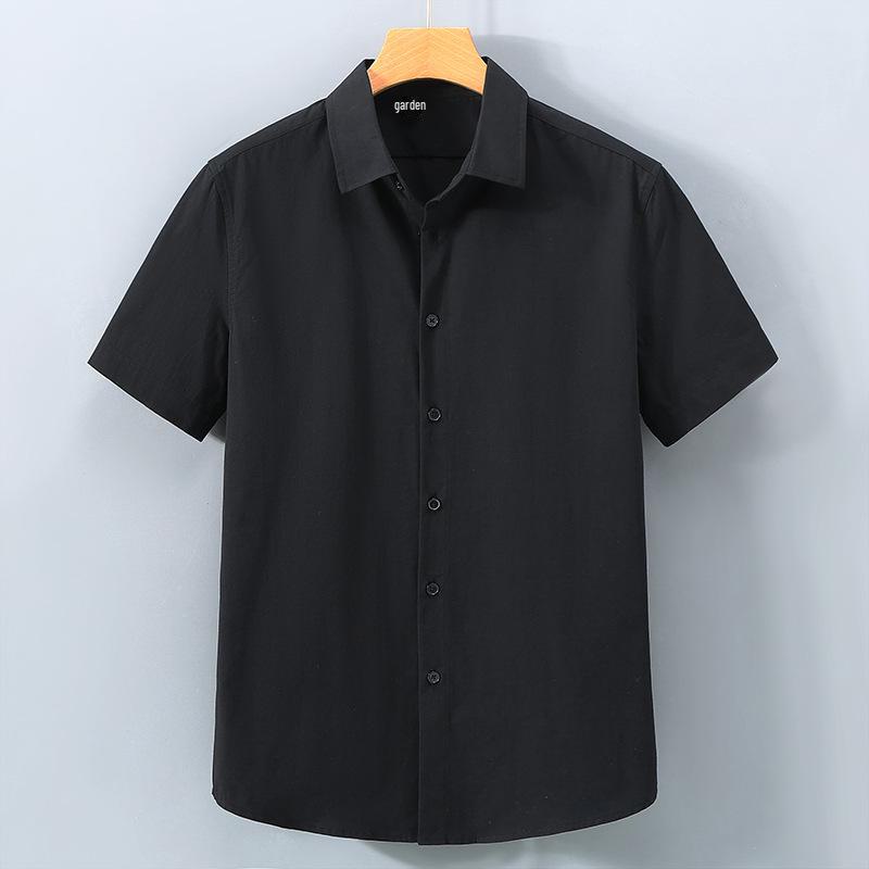 Men's Summer Heavyweight White Short-Sleeve Cotton Shirt - Solid Color Casual Lapel Design