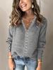 2025 Autumn/Winter Women's V-Neck Lace Sweater - Loose, Long Sleeve, Solid Color Knit Top