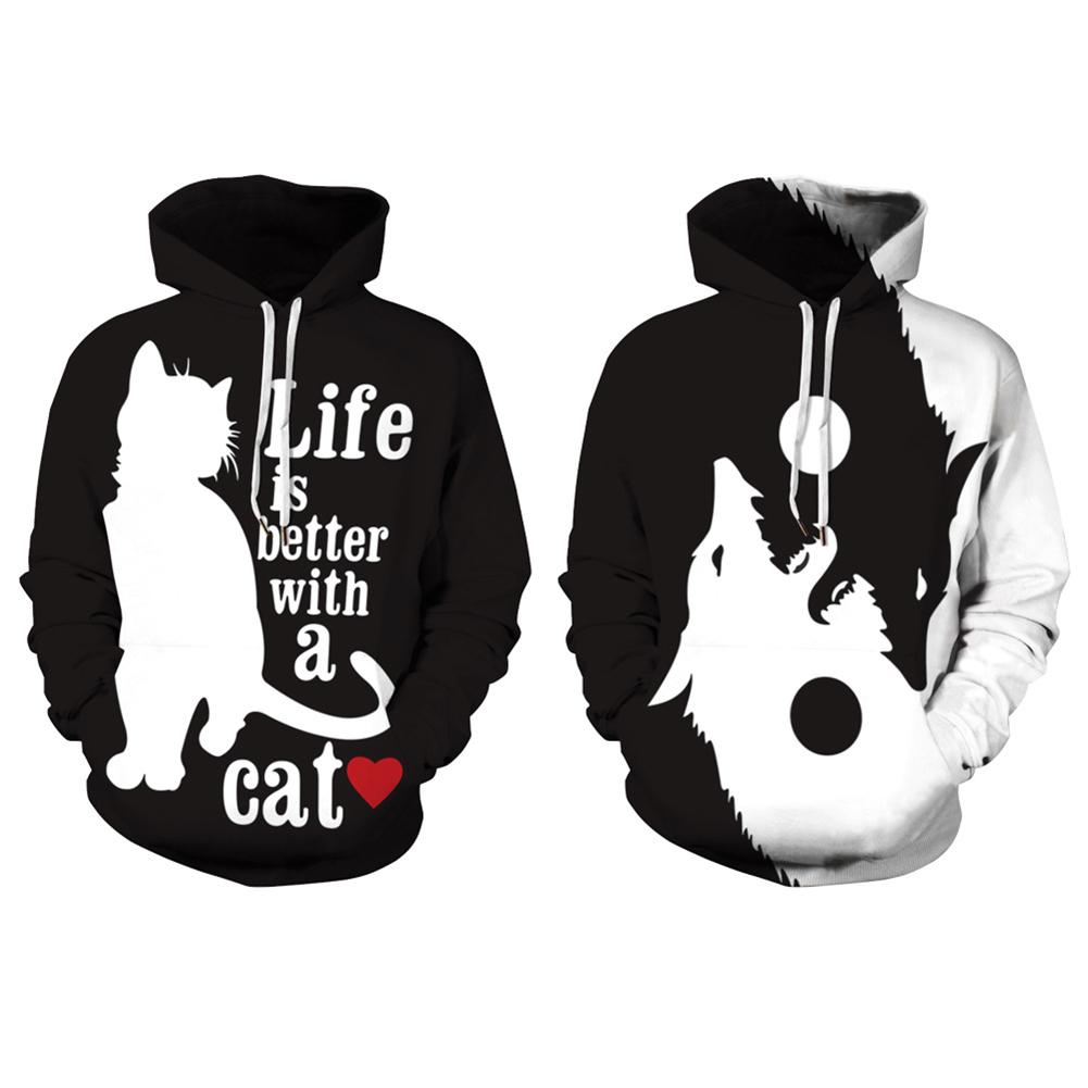 yin yang wolf moletom com capuz
