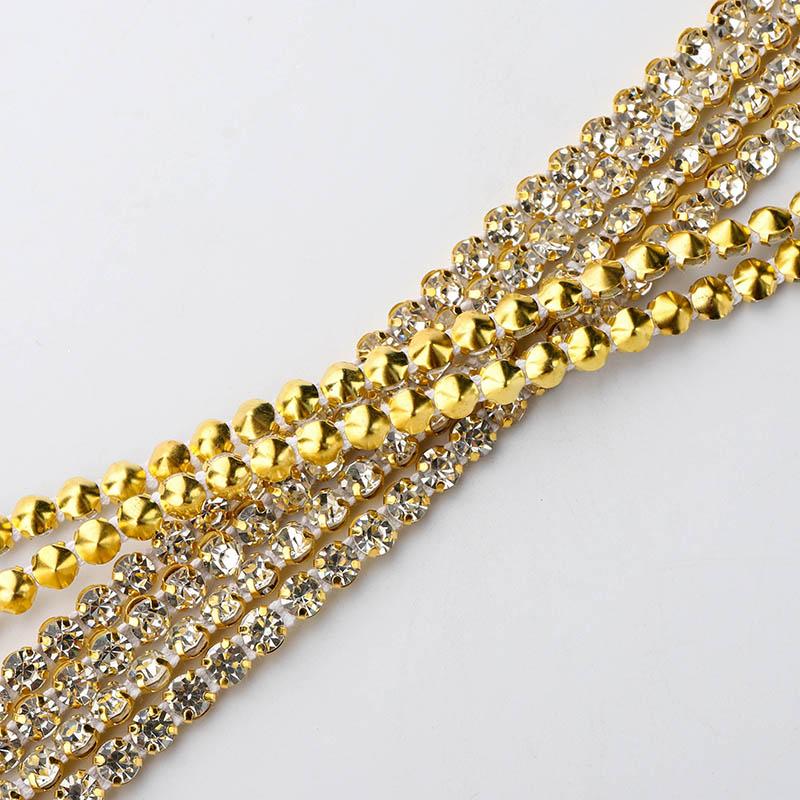 Wholesales Glass Pointback Rhinestone Chain Roll Trimming Crystal Ribbon for Garment Accessories for Shoes Boots Decoration