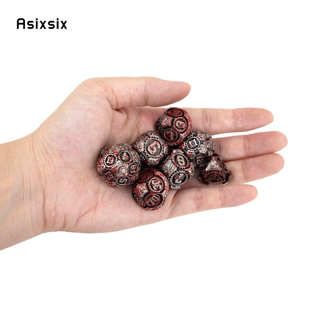 7 Pcs Silver Red Gear Wheel Metal Dice Solid Metal Polyhedral Dice Set Suitable for Role-Playing RPG  Board Game Card Game