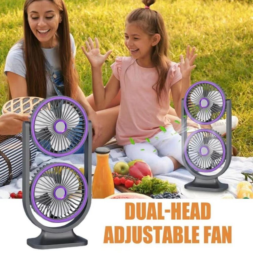 USB Rechargeable Dual-Head Desktop Fan 5 Gear Small Electric Fan Home Living Room