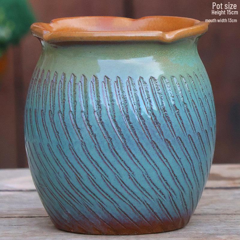 Retro Coarse Pottery Succulent Bonsai Floor Pot for Indoor Plants