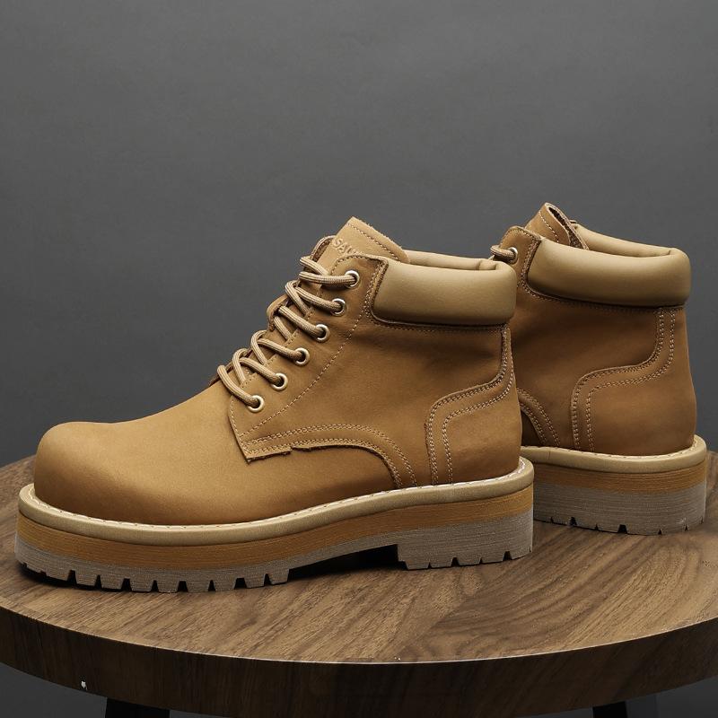 2025 Direct Supply Men's Shoes Winter New Rhubarb Boots Thick-soled Lightweight Martin Boots British Velvet Thermal Tooling Short Boots