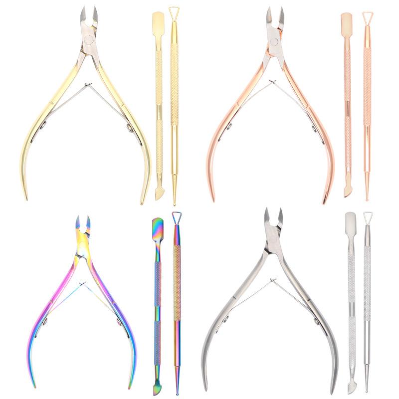 Professional Manicure Set 3Pcs Stainless Steel Nail Cuticle Nipper With Pusher Set Personalized Custom Logo Cuticle Nail Clipper