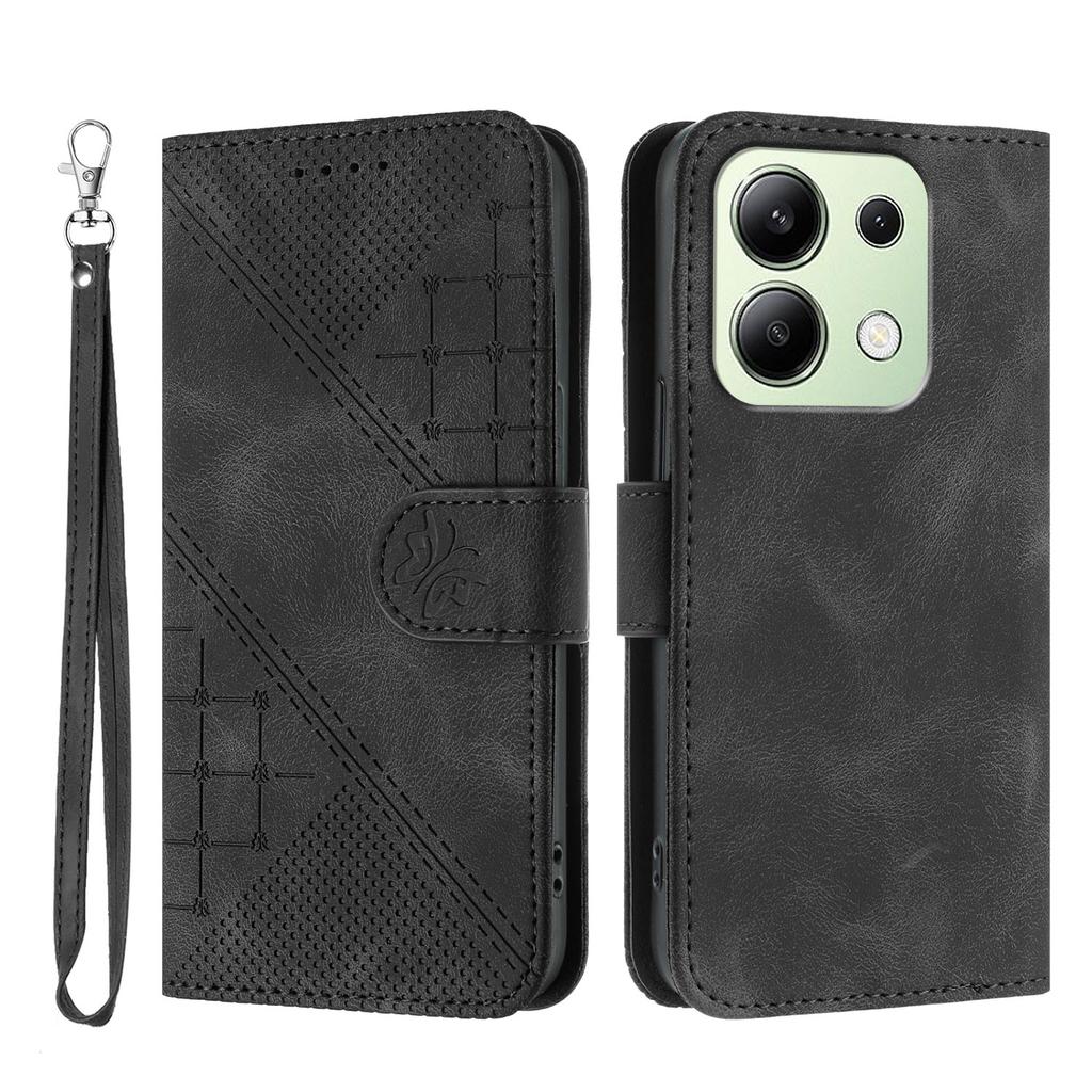 For Xiaomi Redmi Note 13 4G Leather Wallet Case Butterfly Flower Imprinted Phone Cover with Strap