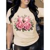 Women's Summer Personalized Rose 3D Printed Short Sleeved Round Neck Summer T-shirt