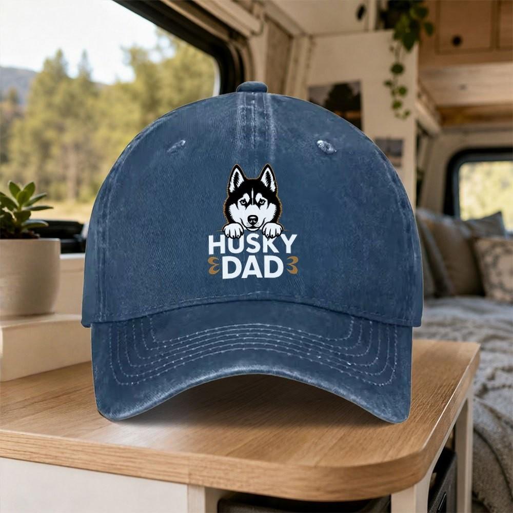 Husky Dad Vintage Washed Baseball Cap Unisex Casual Outdoor Adjustable Sun Hat