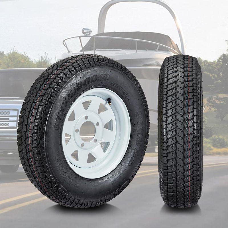 2-Pack Trailer Tires On Rim ST175/80D13 175 80 13 Load Range C 5-Lug White Spoke Wheels Heavy Duty Utility & Boat Trailer Tires
