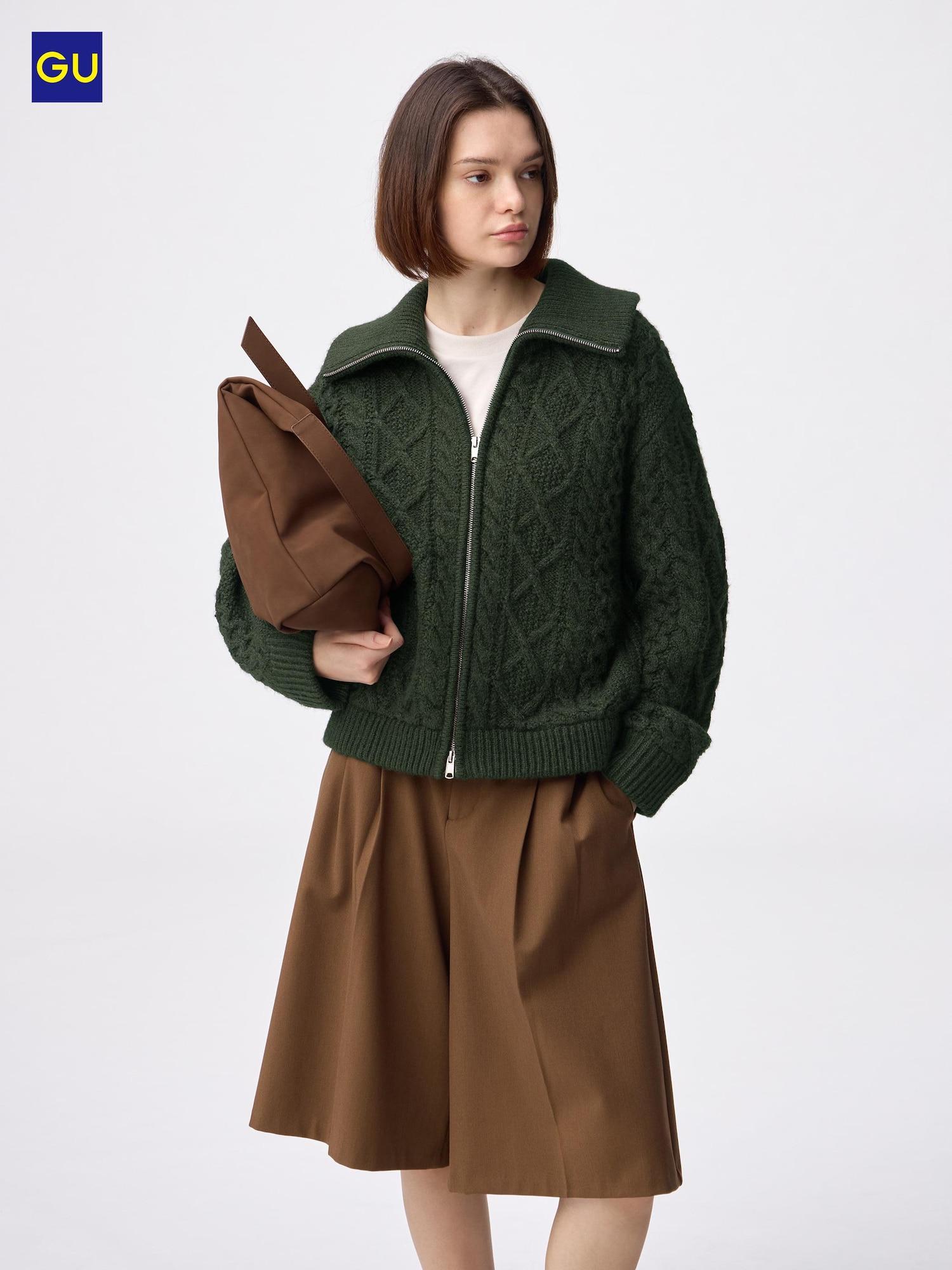 

Вязаная куртка Uniqlo Gu с кабельным узором 57 OLIVE/WOMEN XL