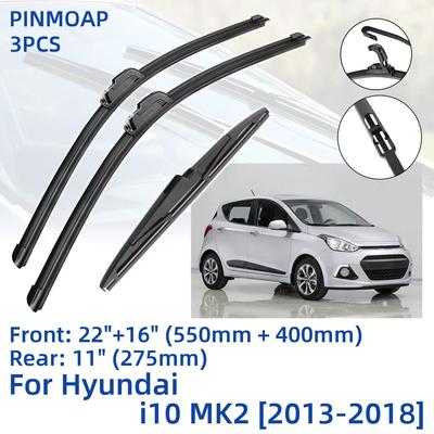 3PCS für Hyundai i10 MK2 2013-2018 22"+16"+11" vorne hinten Wischerblätter Windschutzscheibe Windschutz Fensterschneider Zubehör 2013 2014 2015 2016 2017 2018