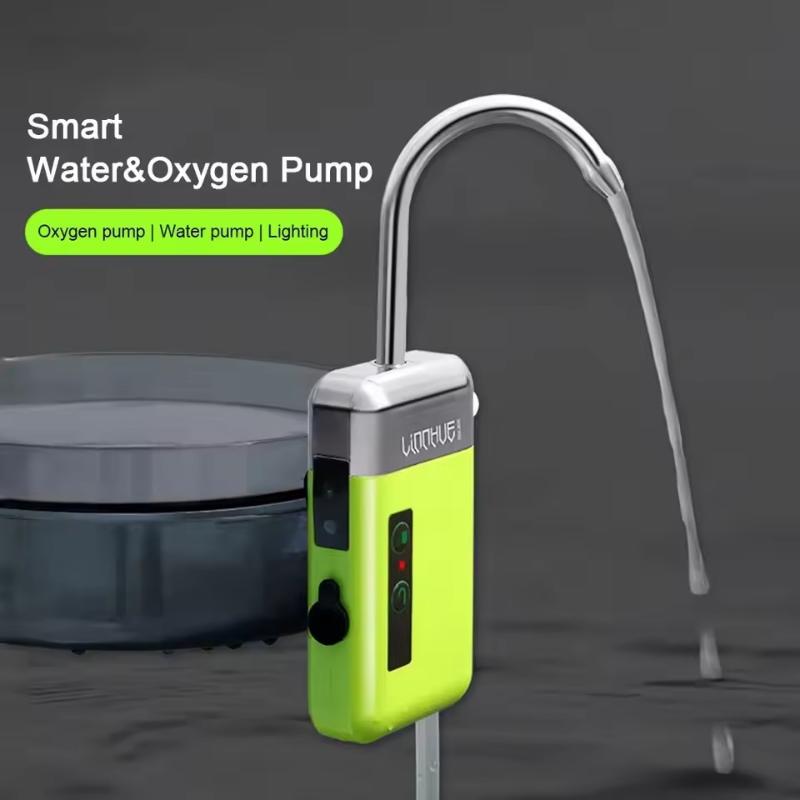 Tragbare 3-in-1-Mini-Sauerstoffpumpe mit Luftstein, Schlauch, Sensor, USB-Aufladung, automatischer Wasserpumpe, LED-Beleuchtung für Outdoor-Angeln