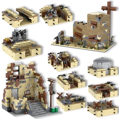 II. világháborús sorozat Katonai csatatéri romok Háborúval kapcsolatos építőkockák Bunker modell Játék Középkori ajándék gyerekeknek felnőtteknek DIY MOC