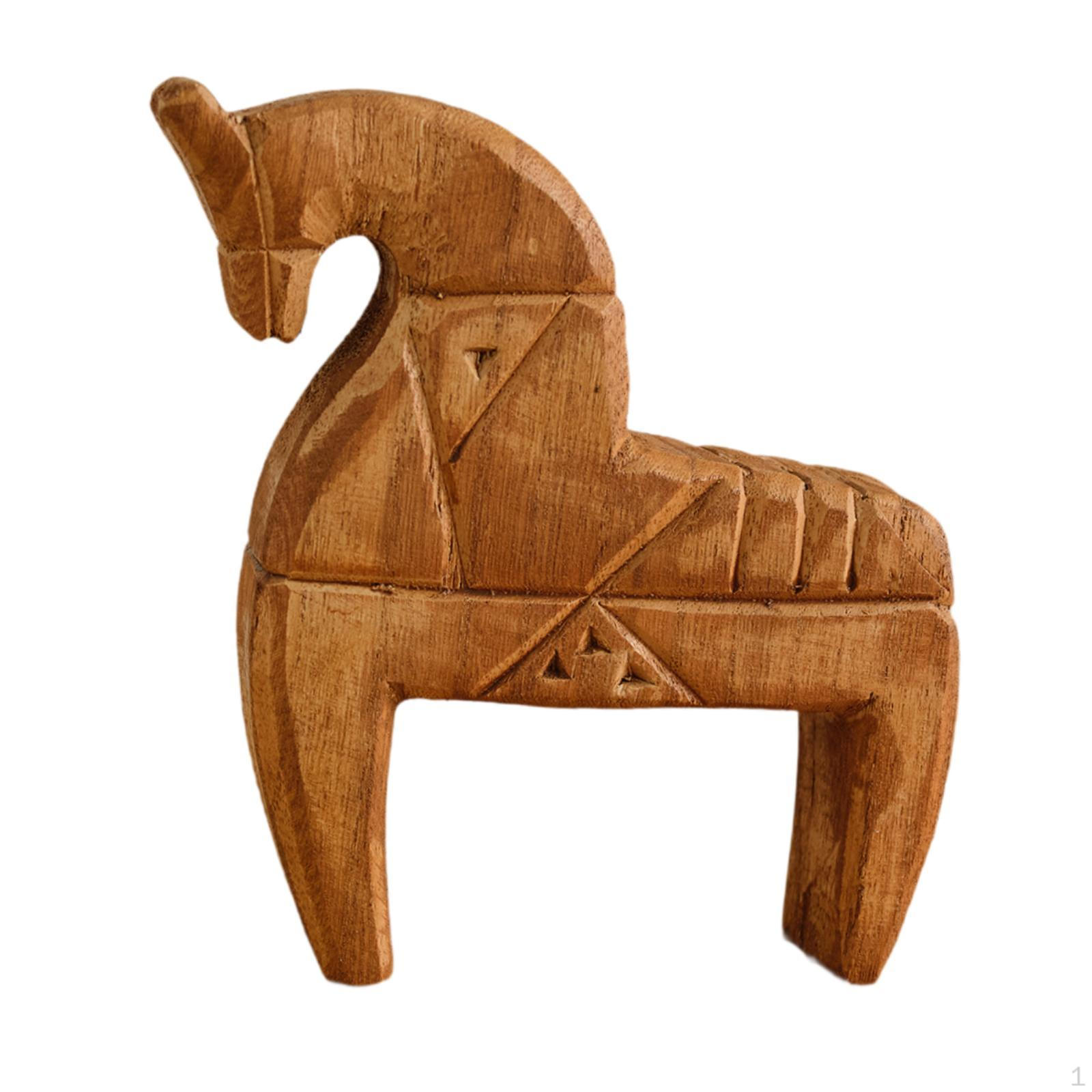 Wooden Horse Decor Carved Durability Vintage Sturdy Gift Ornament Table Decoration for Living Room
