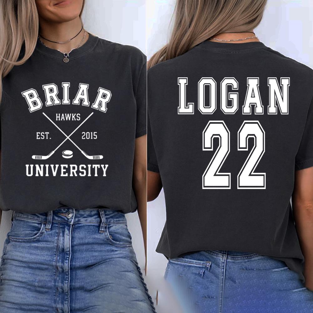 Briar University Logan 22 Hockey Two-Sided T-Shirt Off Campus Series Shirt Hockey Romance Tee Unisex Casual Graphic T Shirts