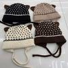 Sweet Retro Polka Dot Cat Ear Knitted Hat Women's Ear Hat Autumn and Winter New Warm Ear Protection Versatile Lei Feng Hat