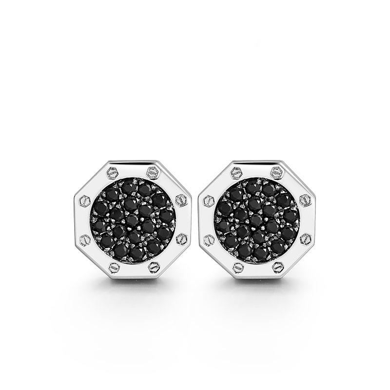 925 Silver Men's Punk Black Zircon Hoop Earrings with Design Sense