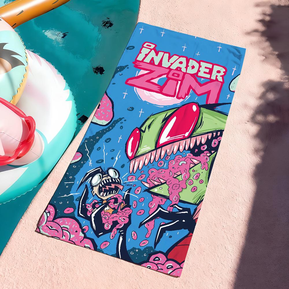 Cartoon I-Invader Zim Funny Towel Quick Dry Soft Yoga Swimming Fitness Mountain Climbing Large Beach Towels