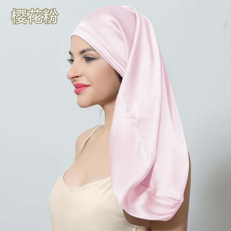 60cm Length 100% Mulberry Silk Bonnets for Women Bandage Sleeping Night Cap Pure Silk Hair Wrap Elastic Headwrap Shower Cap Girl