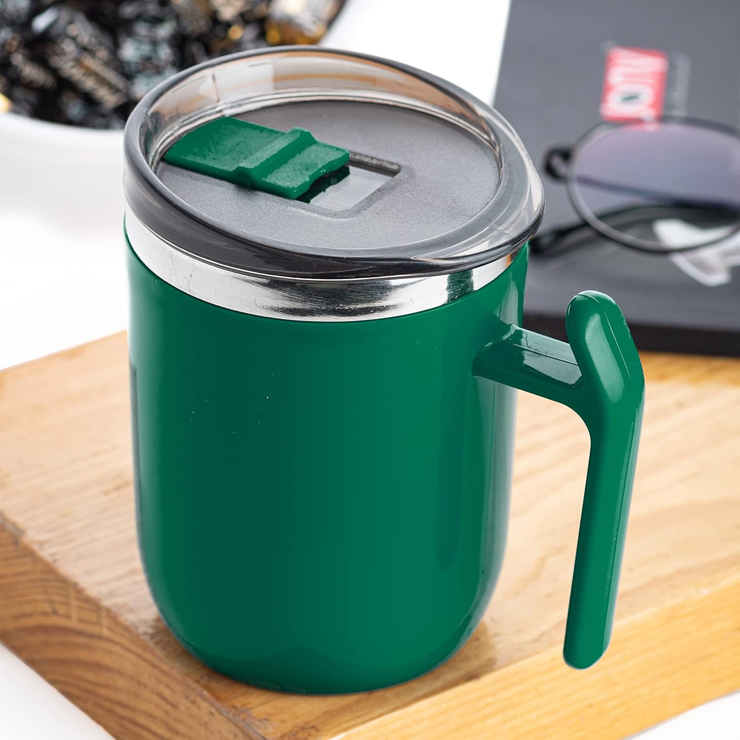 Jony Coffee Mug, Tea Cup, Stainless Steel Mug, Steel Cup, Mug with Sipper Lid (Green, 400 ml) 400 ml зелёный