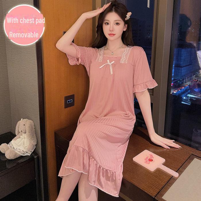 Women's Cute Summer Nightdress with Chest Pads – Medium, Long, and Loose Fit for Plus Size