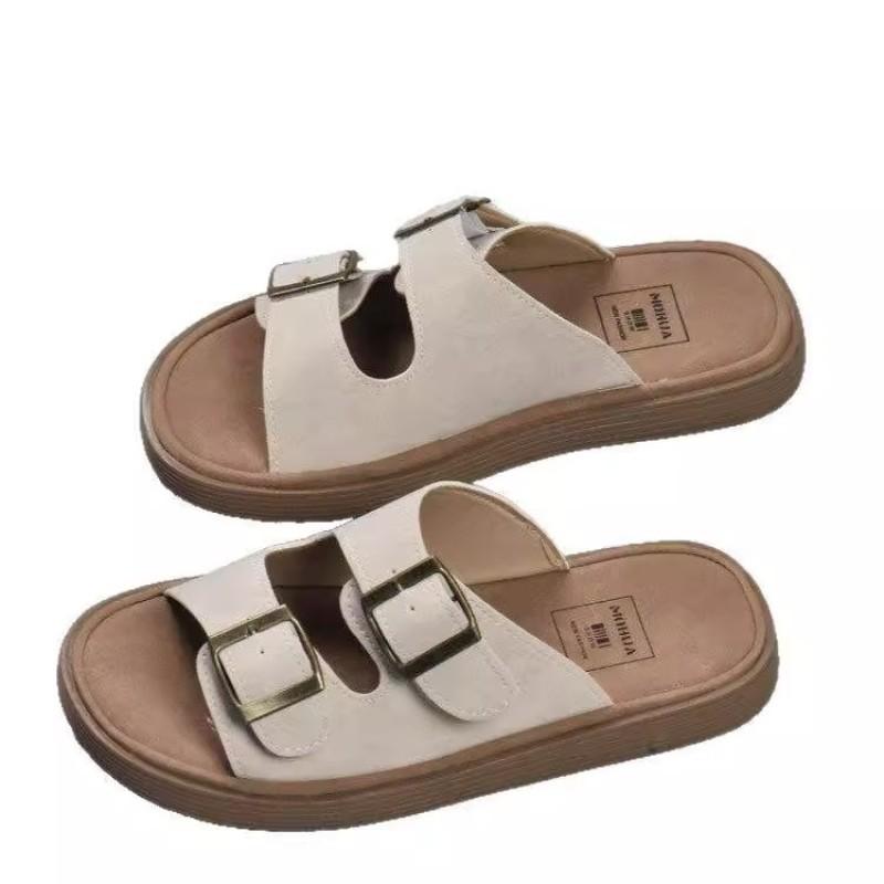 Retro shoes platform slippers women's outer wear summer new versatile flat-bottomed beach cool slippers