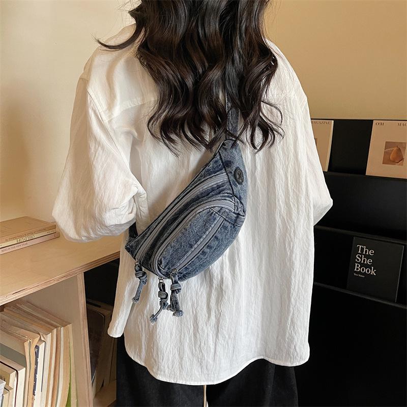 Borsa a Tracolla in Tela di Jeans Retrò Hong Kong - Unisex, Casual, Stile a Spalla Singola