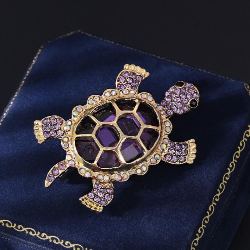 Elegancka Broszka Żółw z Cyrkoniami - Retro Uroczy Kształt Zwierzęcia, Unisex Akcesorium Biżuteryjne, Idealny Prezent Świąteczny