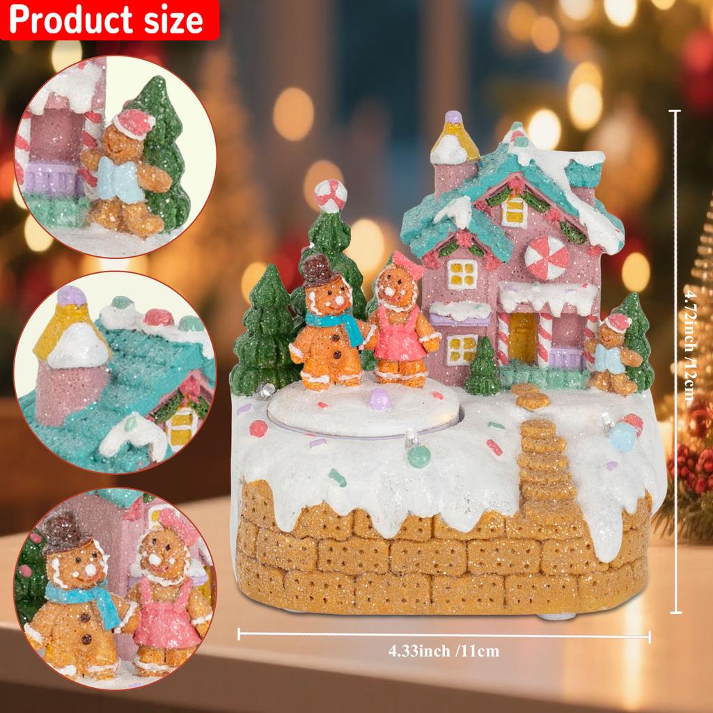 Animated Gingerbread House Christmas Decor Pre-Lit Musical Collectible Building with Rotating Figurines Indoor Holiday Display