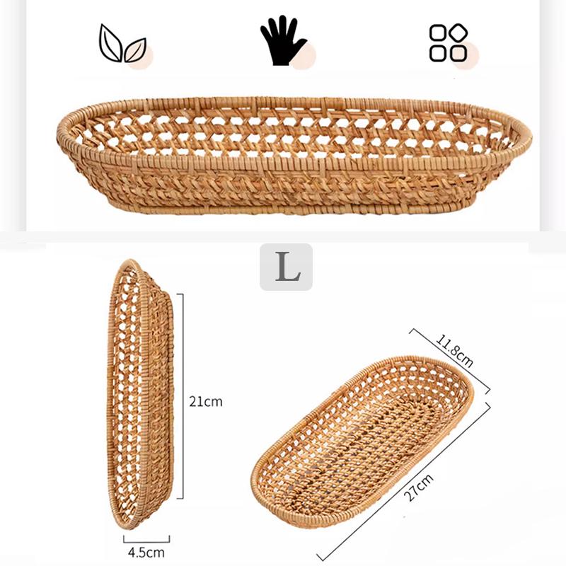 Handgeflochtener Ovaler Aufbewahrungskorb aus Rattan, Organizer-Tablett für Küchenzubehör, Picknick-Lebensmittel, Obst, Snacks, Brot, Besteckkorb