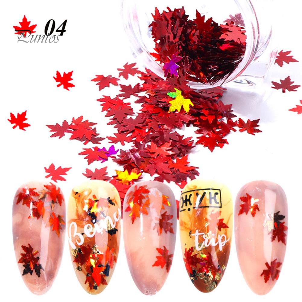 Puntos Nail Art Autumn Glitter Gradient Maple Leaf Sequins Applique Christmas Decor