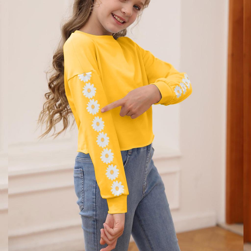 Kids Crop Tops Girls Long Sleeve Tee Shirts Cute Pinted Fashion Sweatshirt Pullover Top