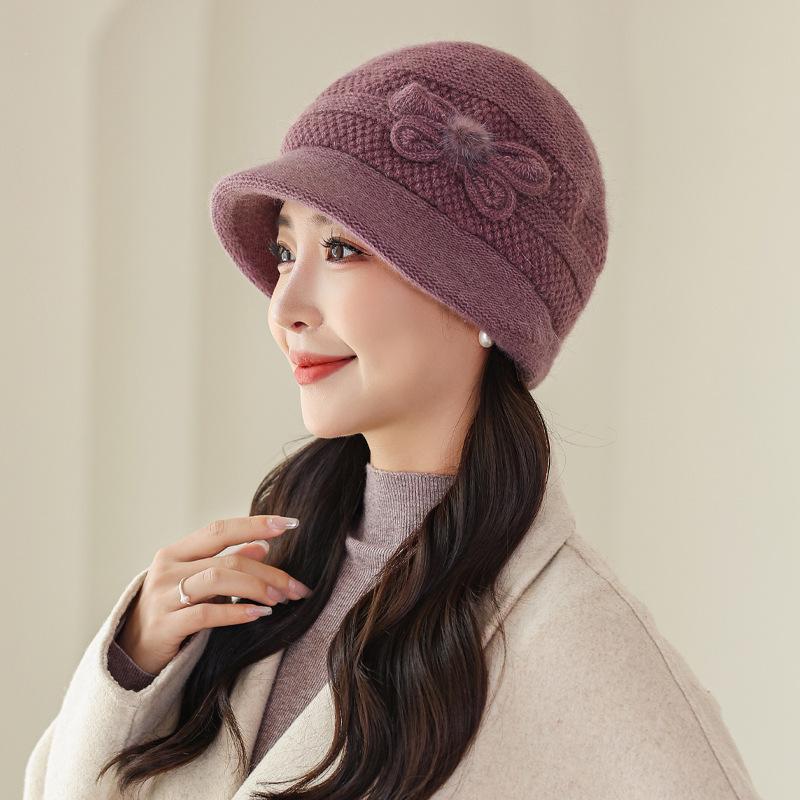 Hat Woman In The Elderly Hat Mother Rabbit Fur Wool Hat Fleece Cold Grandma Old Lady Knitted Hat Thick