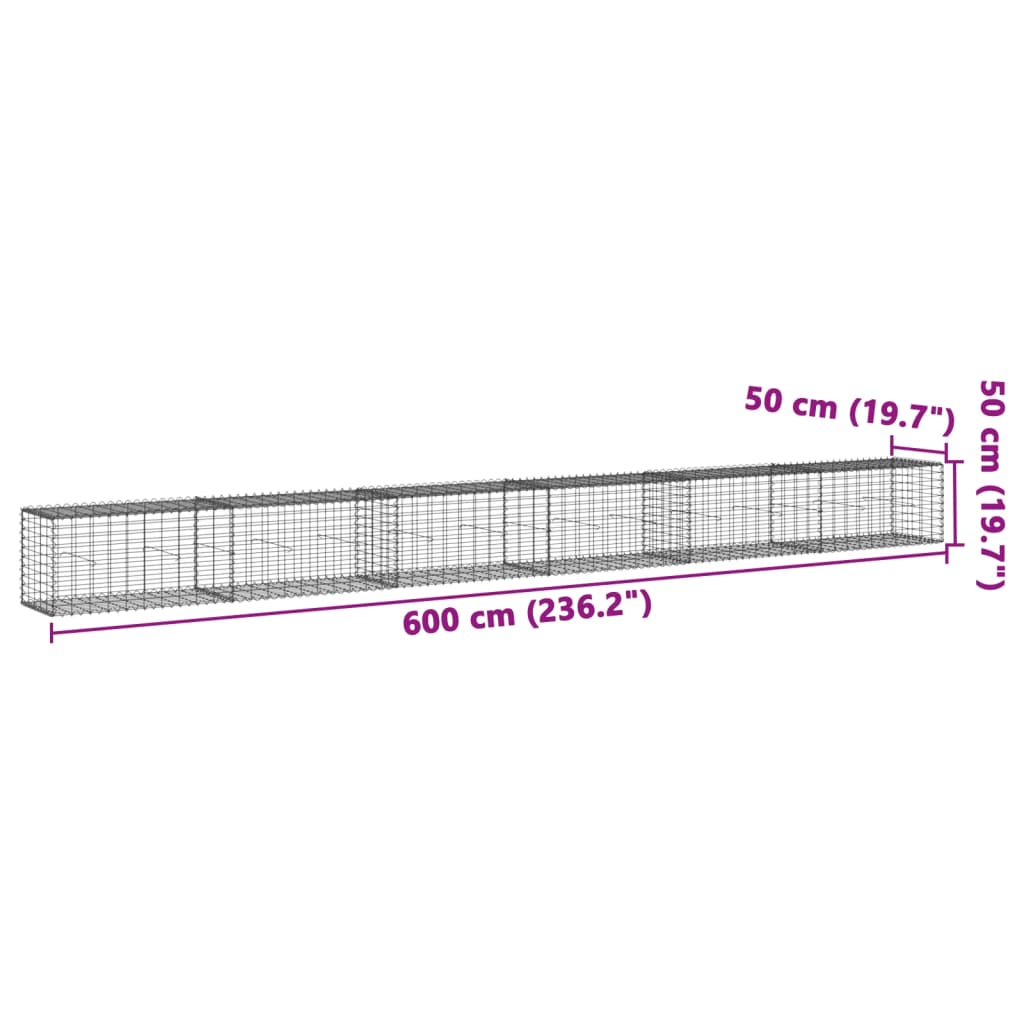 Gabion with Lid 600 X 50 X 50 Cm Galvanized Iron