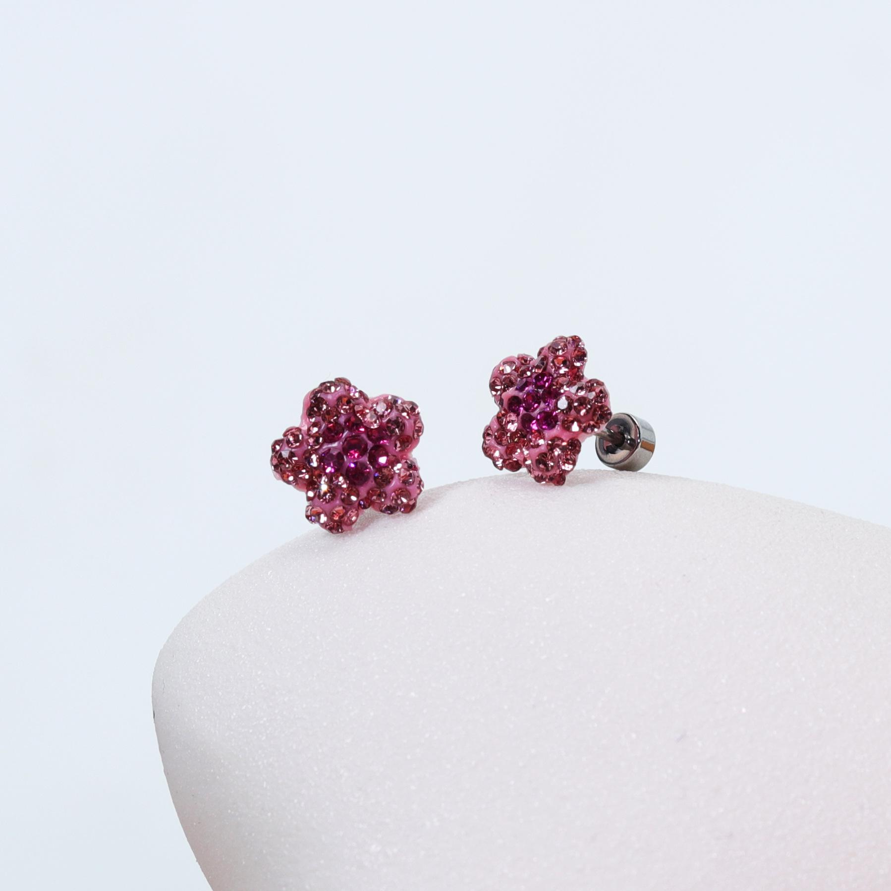 Sparkly Rhinestone Pink Flower Stud Earrings for Women - Simple, Fashionable, and Cute Accessory