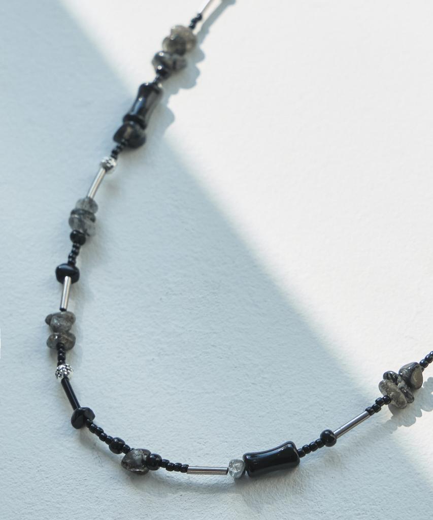 Lad Edition Gemstone Tube Mix Necklace_Black