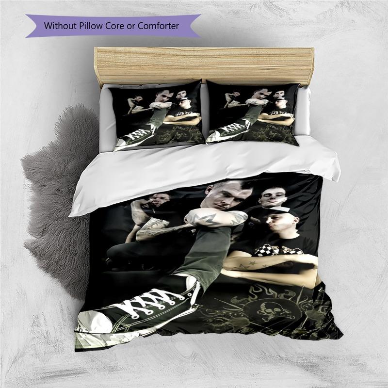 Punk Rock Band Portrait 3Pcs Bedding Set, Duvet Cover with 2 Pillowcases, Music Fan Bed Linens, No Comforter No Pillow Core