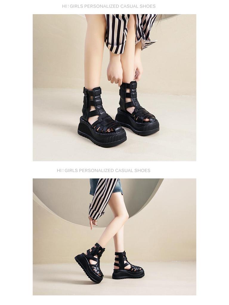 2025 Summer Women’s Versatile High Heel Wedge Sandals - Genuine Leather Peep Toe