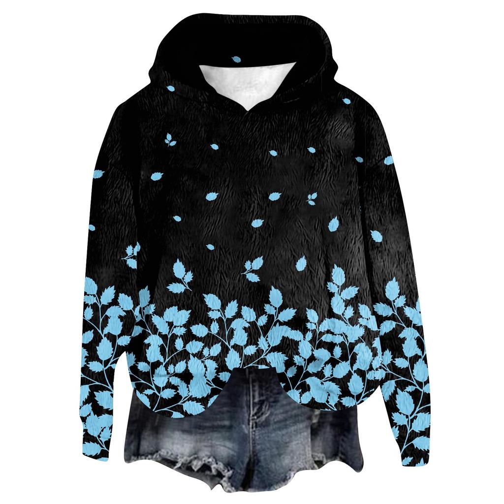 Women's Hooded Long Sleeve Printed Flannel Top Hooded Sweatshirt