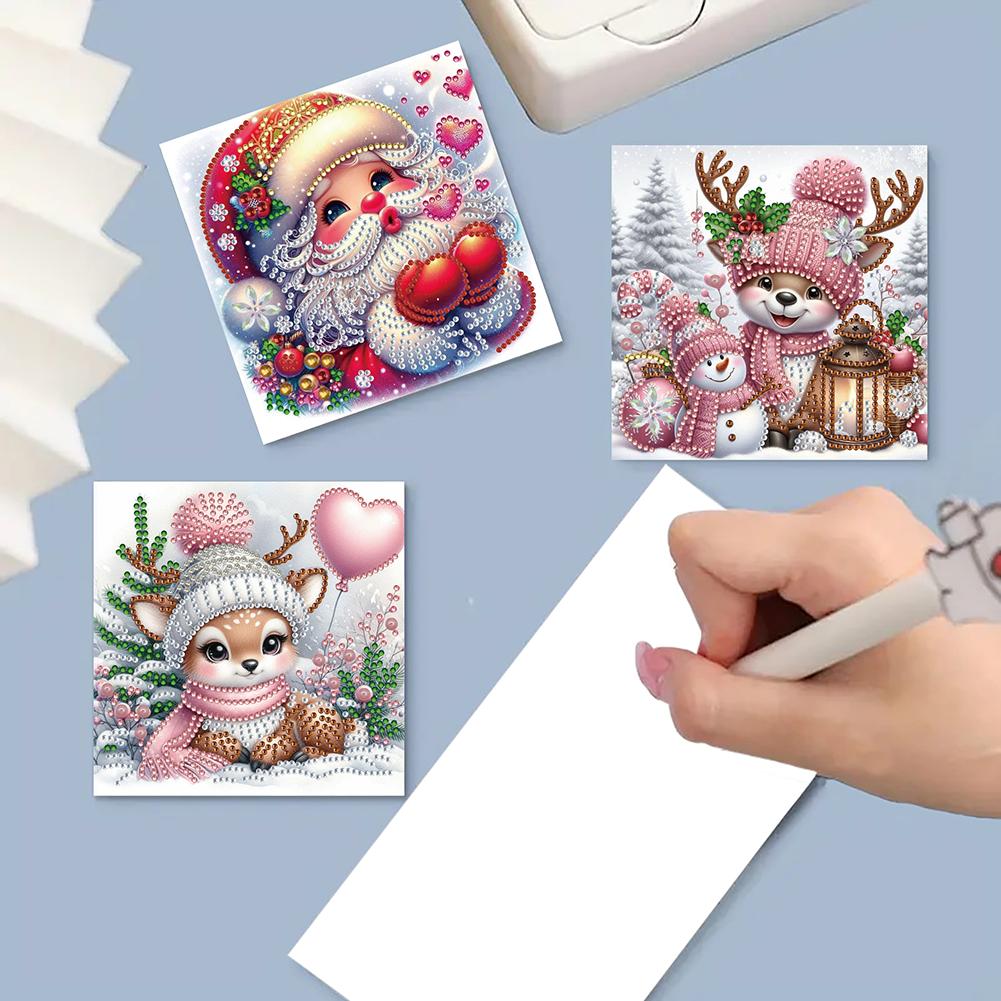 6PCS DIY Xmas Designs Rhinestone Diamond Art Mosaic Postcards Diamond Art Handmade Cards Thank You Cards and Holiday Blessings