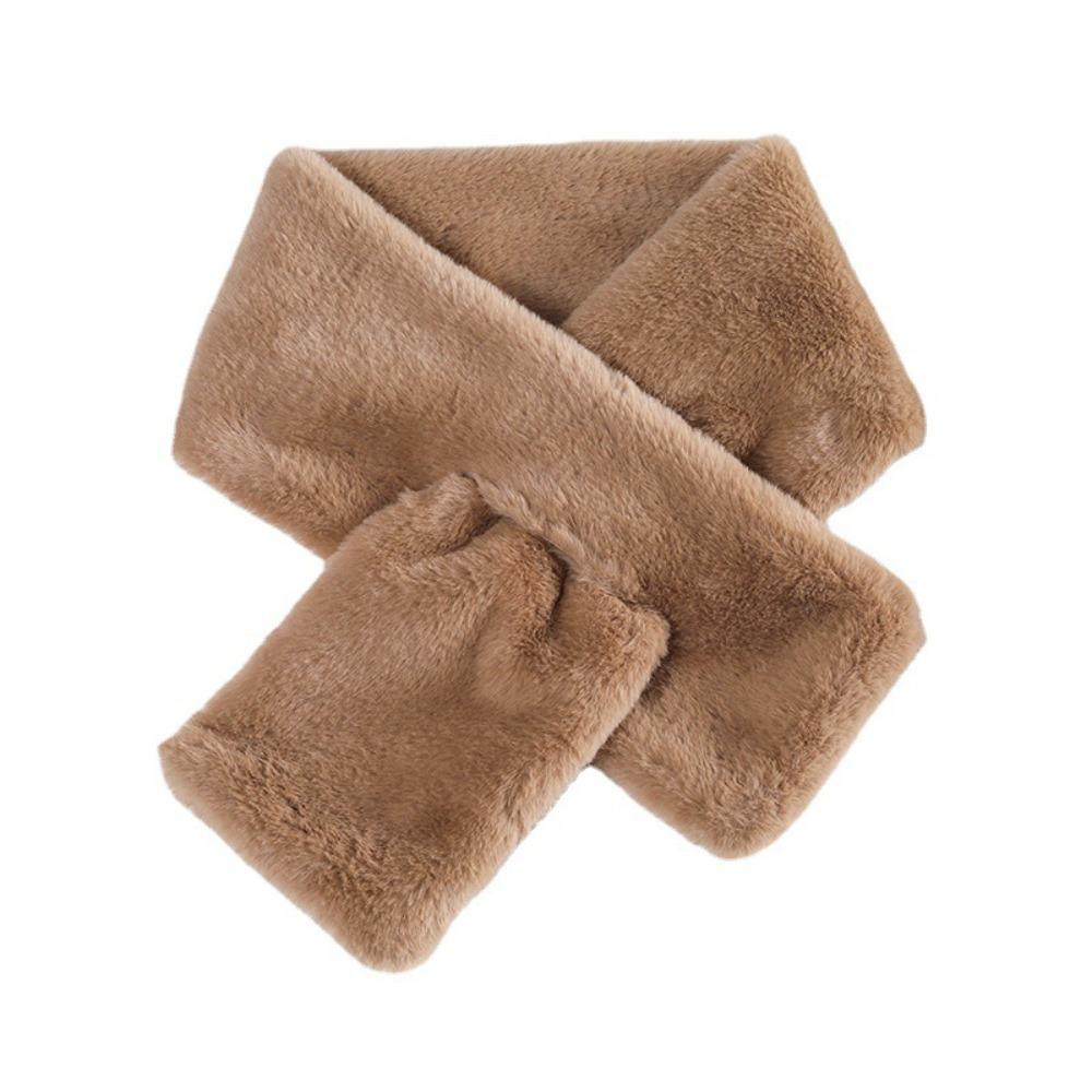 Solid Color Faux Rabbit Fur Plush Warmer Female Warm Scarf Cross Scarf Plush Scarf Neck Warmer
