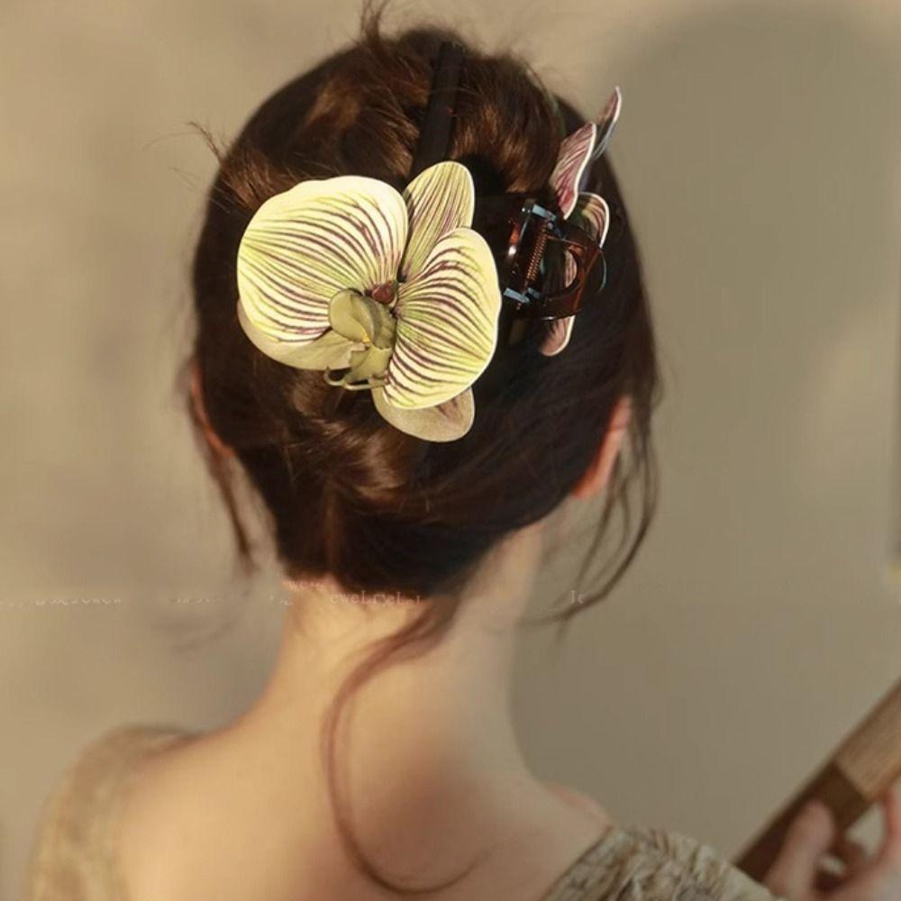 Ponytail Clip Flower Hair Claw Bohemia Barrettes Large Shark Clip Butterfly Orchid Hair Clip  Daily
