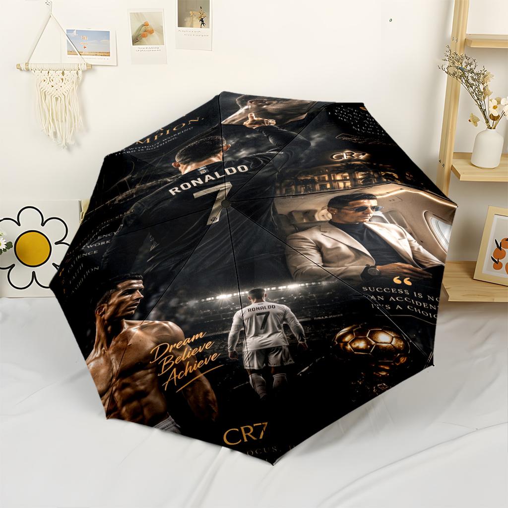 Cristiano Ronaldo Celebration Compact Travel Automatic Umbrella with 8-Rib Durable Plastic & Iron Travel Essential Compact Folding Umbrella