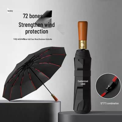 Retro Minimalist Automatic Umbrella with Imitation Wood Handle - Sun & Rain Folding Design, Ideal for Business and Promotional Gifts