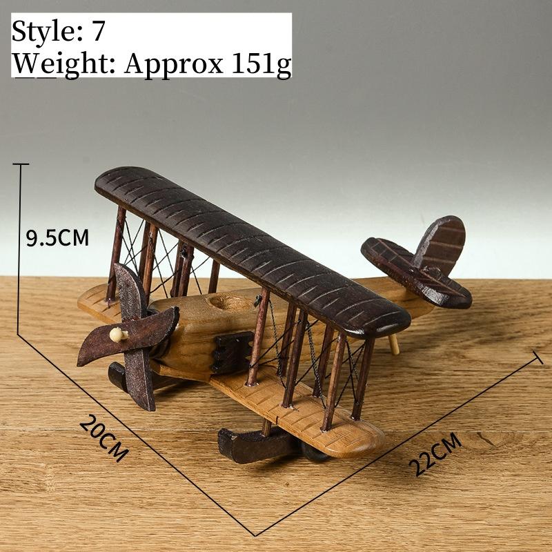 Wood Airplane Figurine Retro 3D Biplane Sculpt Creative Airplane Model Crafts Desktop Ornament Gift Home Decorations Accessories