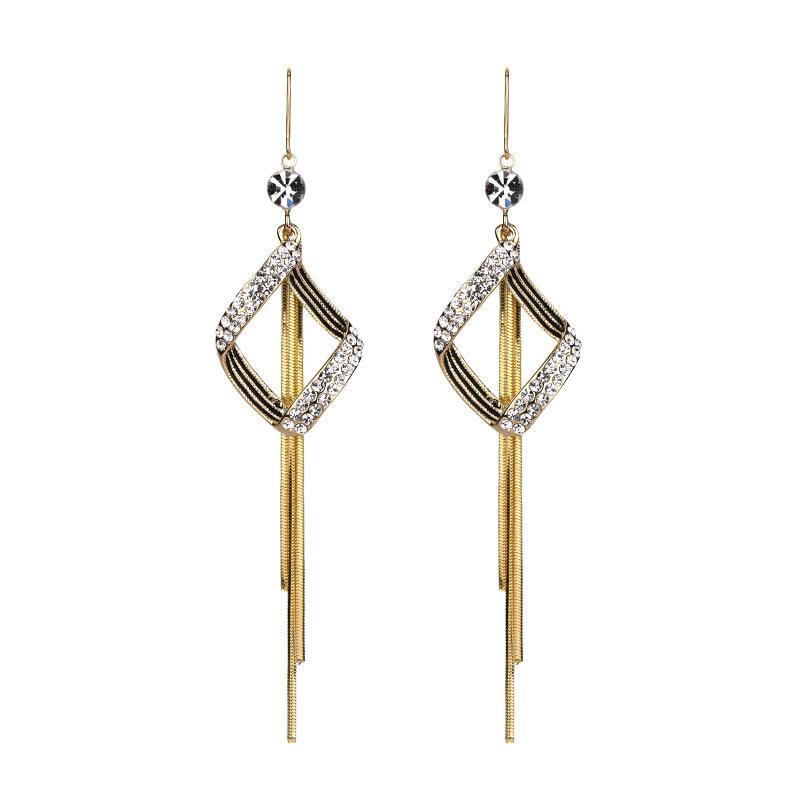 925 Silver Earrings Women S Tassel Geometric Rhombus Personality Earrings Irregular Accessories