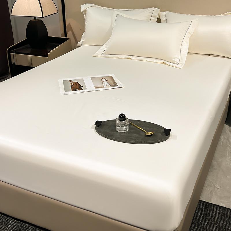 Washed Silk Summer Fitted Sheet Set - Ice Silk Mattress Protector, Cover, and Bedspread (3-Piece)
