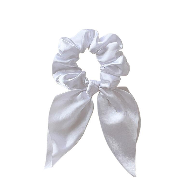 Satin Fabric Large Intestine Hair Band Diy Handmade Bow Streamer Ponytail Hair Rope Rubber Band белый